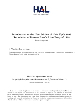 Introduction to the New Edition of Niels Ege's 1993 Translation Of