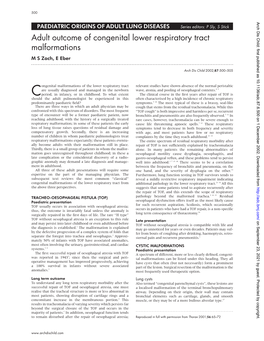 Adult Outcome of Congenital Lower Respiratory Tract Malformations M S Zach, E Eber