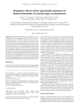 Regulatory Effects of Four Ginsenoside Monomers in Humoral Immunity of Systemic Lupus Erythematosus