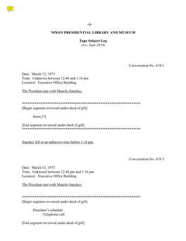 EOB #419: March 12-14, 1973 [Complete Tape Subject Log]