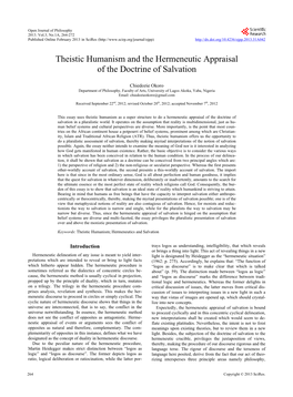 Theistic Humanism and the Hermeneutic Appraisal of the Doctrine of Salvation