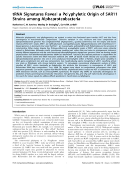 Trna Signatures Reveal a Polyphyletic Origin of SAR11 Strains Among Alphaproteobacteria