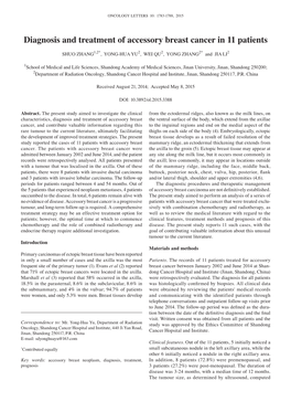 Diagnosis and Treatment of Accessory Breast Cancer in 11 Patients