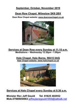 September, October, November 2019 Dean Row Chapel, Wilmslow SK9