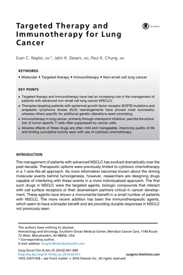 Targeted Therapy and Immunotherapy for Lung Cancer