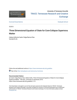 Three Dimensional Equation of State for Core-Collapse Supernova Matter