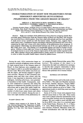 Characterization of Eight New Phlebotomus Fever Serogroup Arboviruses (Buny Aviridae: Phlebovirus) from the Amazon Region of Brazil*