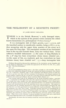The Philosophy of a Memphite Priest. with a Reproduction of the Memphite Slab