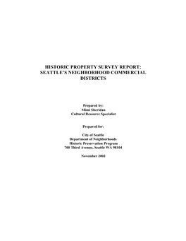 Historic Property Survey Report: Seattle's Neighborhood Commercial