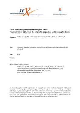 Mycosphere737 Aphyllophoroidfungiinfinland2016.Pdf