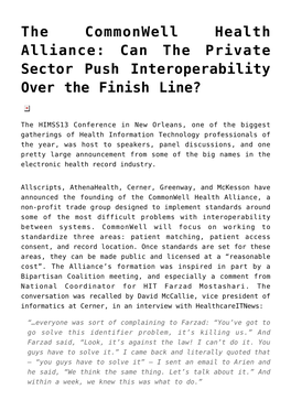 The Commonwell Health Alliance: Can the Private Sector Push Interoperability Over the Finish Line?