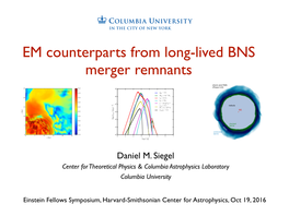 EM Counterparts from Long-Lived BNS Merger Remnants 2/8 Product of BNS Mergers