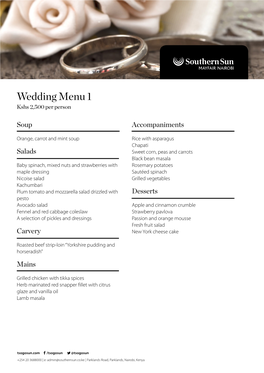 Wedding Menu 1 Kshs 2,500 Per Person