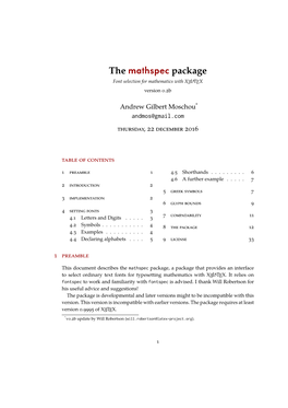 The Mathspec Package Font Selection for Mathematics with Xǝlatex Version 0.2B