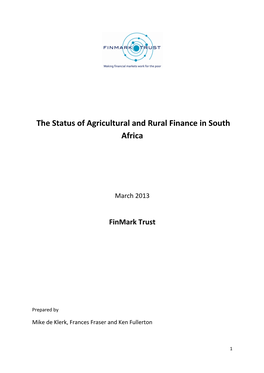 The Status of Agricultural and Rural Finance in South Africa