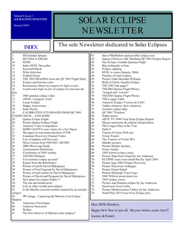 SOLAR ECLIPSE NEWSLETTER SOLAR ECLIPSE January 2004 NEWSLETTER