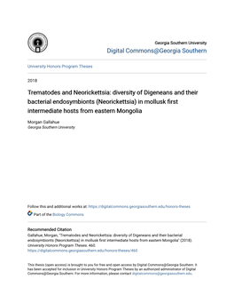 Trematodes and Neorickettsia: Diversity of Digeneans and Their Bacterial Endosymbionts (Neorickettsia) in Mollusk First Intermediate Hosts from Eastern Mongolia