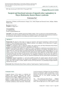 Surgical and Functional Outcome of Sigmoid Colon-Vaginoplasty in Mayer-Rokitansky-Kuster-Hauser Syndrome