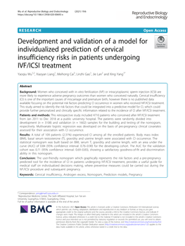 Development and Validation of a Model for Individualized Prediction