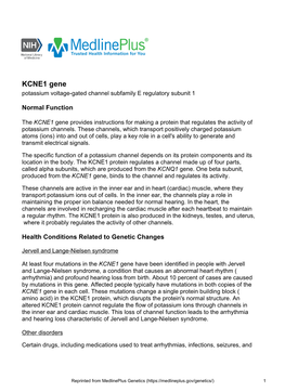 KCNE1 Gene Potassium Voltage-Gated Channel Subfamily E Regulatory Subunit 1