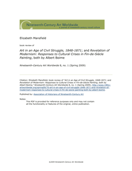 Art in an Age of Civil Struggle, 1848-1871; and Revelation of Modernism: Responses to Cultural Crises in Fin-De-Siècle Painting, Both by Albert Boime