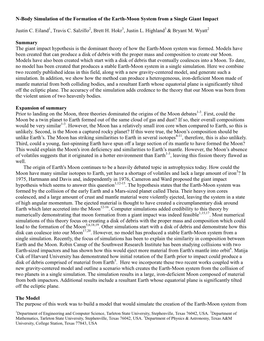 N-Body Simulation of the Formation of the Earth-Moon System from a Single Giant Impact Justin C. Eiland , Travis C. Salzillo