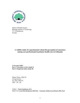 A Validity Study of a Questionnaire About the Perception of Conscience Among Care Professionals in Primary Health Care in Lithuania