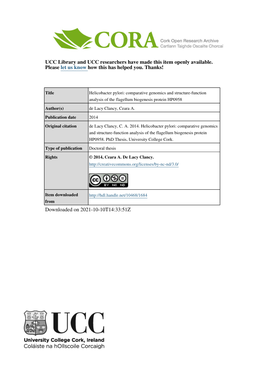 Helicobacter Pylori: Comparative Genomics and Structure-Function Analysis of the Flagellum Biogenesis Protein HP0958