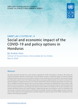 Social and Economic Impact of the COVID-19 and Policy Options in Honduras by Andrés Ham School of Government, Universidad De Los Andes March 2020