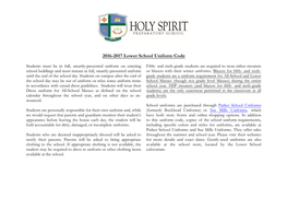 2016-2017 Lower School Uniform Code