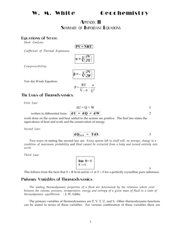 W. M. White Geochemistry Appendix II Summary of Important Equations