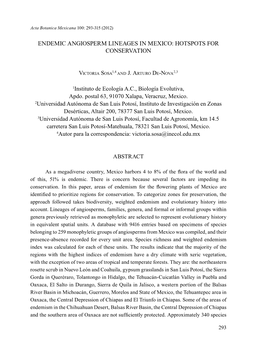 Endemic Angiosperm Lineages in Mexico: Hotspots for Conservation