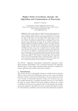 Higher Order Correlation Attacks, XL Algorithm and Cryptanalysis of Toyocrypt