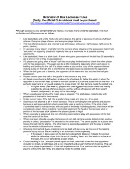 Overview of Box Lacrosse Rules [Sadly, the Official CLA Rulebook Must Be Purchased: ]