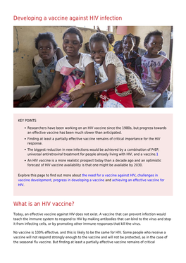 Developing a Vaccine Against HIV Infection