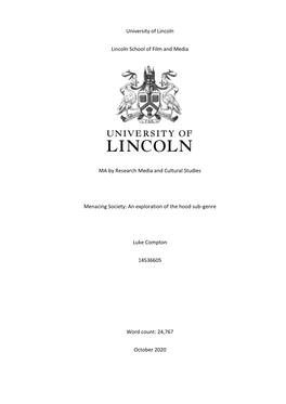 University of Lincoln Lincoln School of Film and Media MA by Research