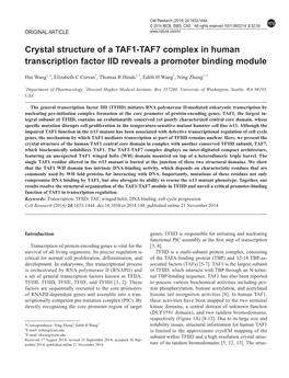 Crystal Structure of a TAF1-TAF7 Complex in Human Transcription Factor IID Reveals a Promoter Binding Module