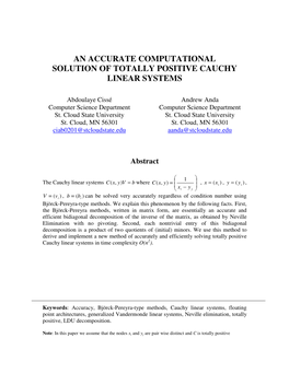 An Accurate Computational Solution of Totally Positive Cauchy Linear Systems