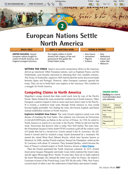 European Nations Settle North America MAIN IDEA WHY IT MATTERS NOW TERMS & NAMES