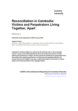 Reconciliation in Cambodia: Victims and Perpetrators Living Together, Apart