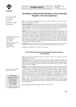 Surveillance of Nosocomial Infections in Dicle University