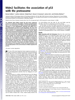 Mdm2 Facilitates the Association of P53 with the Proteasome