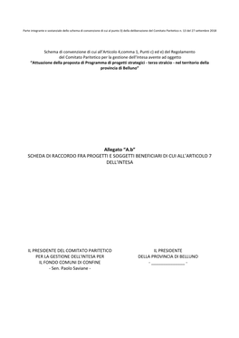 Allegato “A.B” SCHEDA DI RACCORDO FRA PROGETTI E SOGGETTI BENEFICIARI DI CUI ALL’ARTICOLO 7 DELL’INTESA