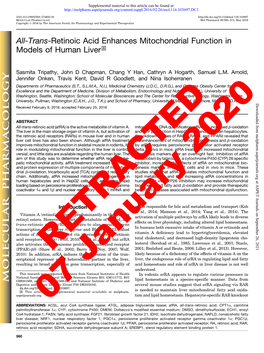 All-Trans-Retinoic Acid Enhances Mitochondrial Function in Models of Human Liver S