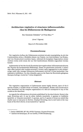 Architecture Végétative Et Structures Inflorescentielles Chez Les Didiereaceae De Madagascar