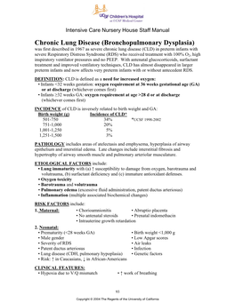 Chronic Lung Disease (Bronchopulmonary Dysplasia)