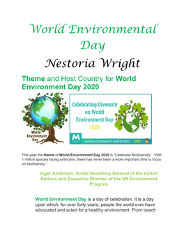 World Environmental Day Nestoria Wright Theme and Host Country for World Environment Day 2020