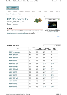 CPU Benchmarks - List of Benchmarked Cpus Stránka Č