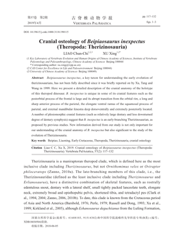 Cranial Osteology of Beipiaosaurus Inexpectus