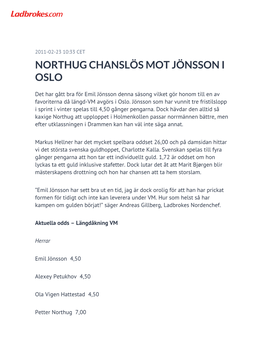 Northug Chanslös Mot Jönsson I Oslo
